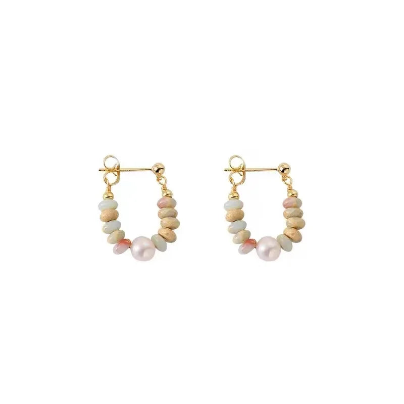 Elegant Natural Stone Beaded Pearl Pendant Earrings for Women