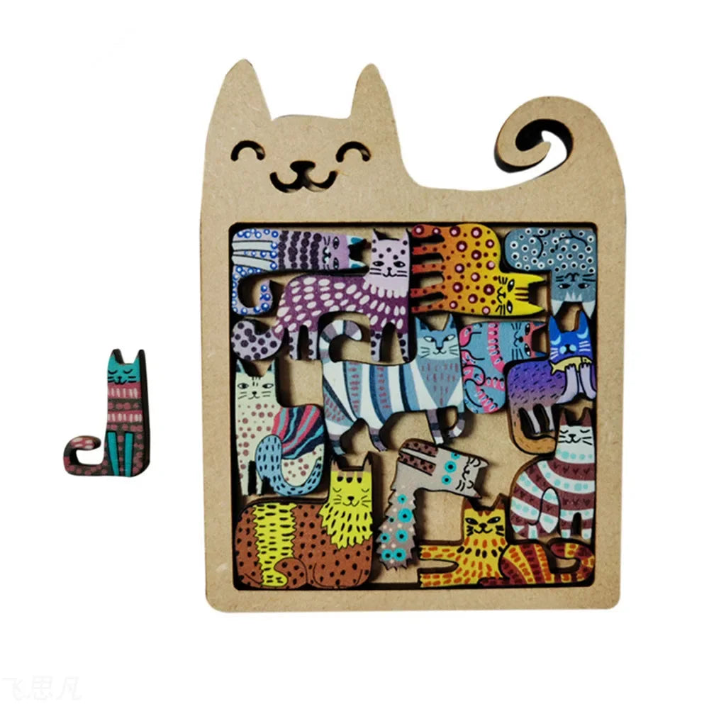 Cute Wooden Cat-Shaped Puzzle Toy | Creative Thinking Fun