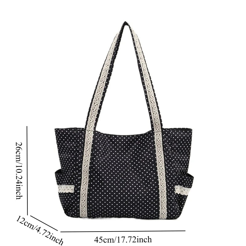 Bolso de mano de lona con lunares vintage | Espacioso y elegante
