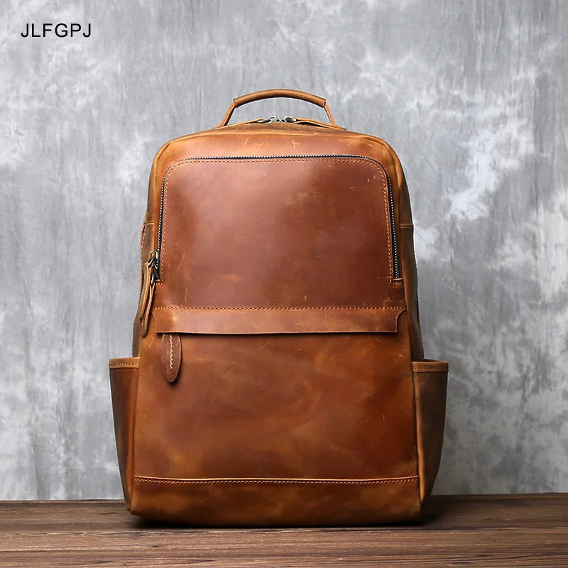 Men's Vertical Genuine Leather Backpack | Classic Retro Style