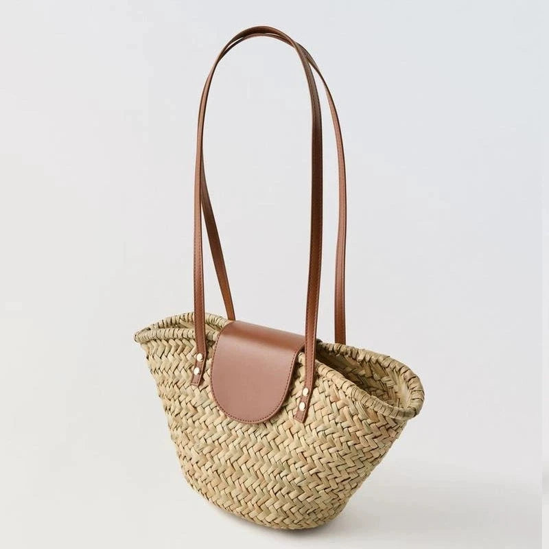 Large Capacity Rattan Woven Shoulder Bag for Beach & Vacation