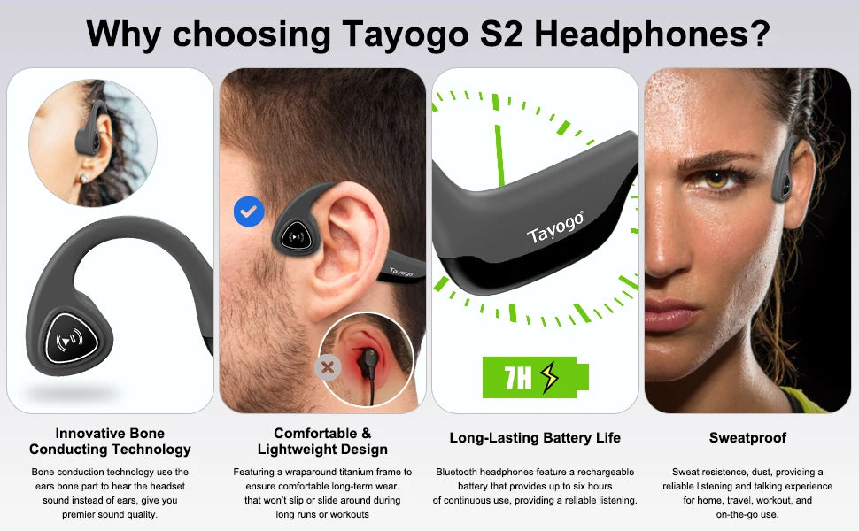 Wireless Bluetooth Bone Conduction Headphones | Open Ear Earbuds