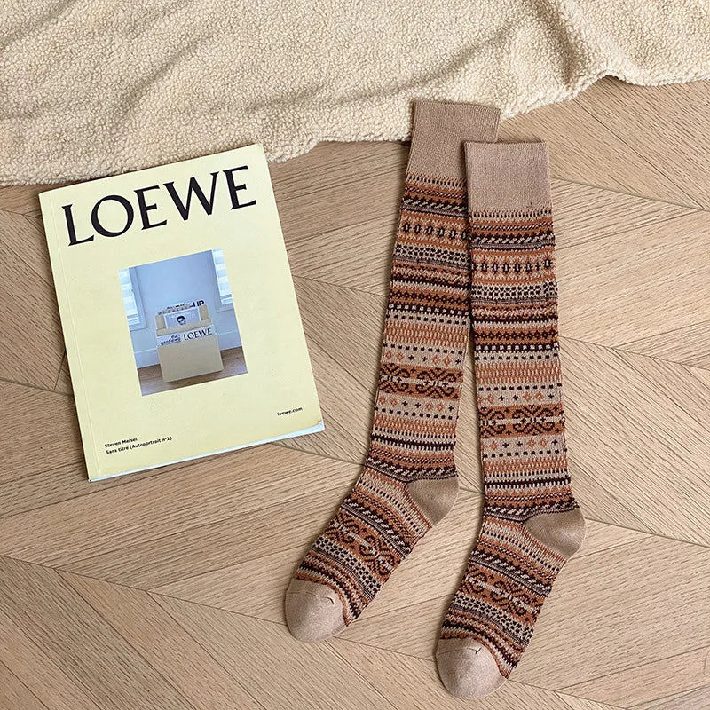 Women's Retro Knitted Knee Socks | Vintage Style for Autumn & Winter