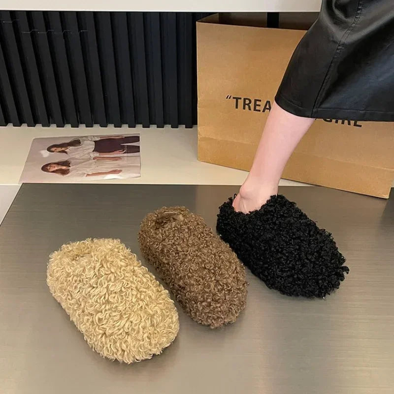 Warm Plush Closed Toe Mules | Women's Winter Indoor Slippers