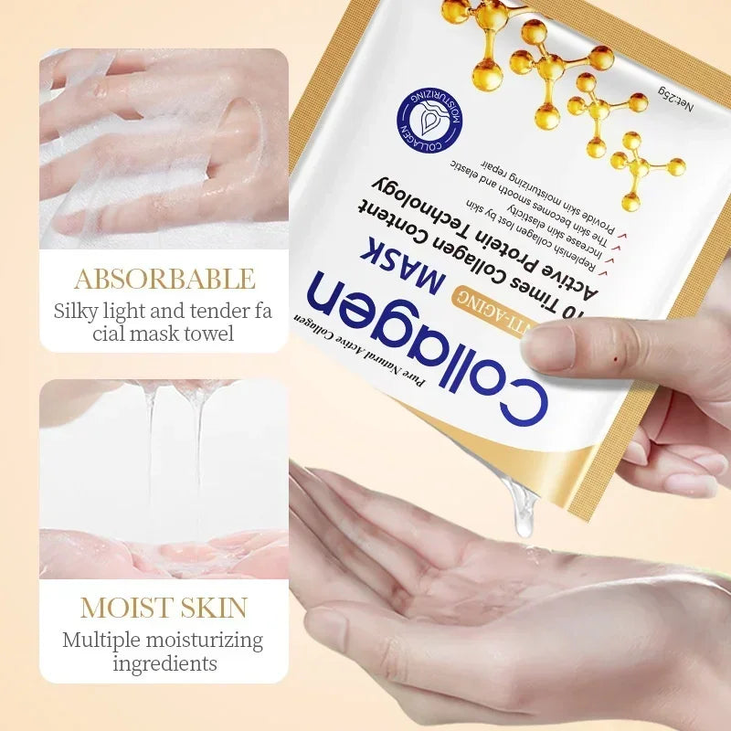 10pcs Collagen Anti-Aging Face Masks | Moisturizing & Revitalizing