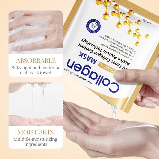 10pcs Collagen Anti-Aging Face Masks | Moisturizing & Revitalizing