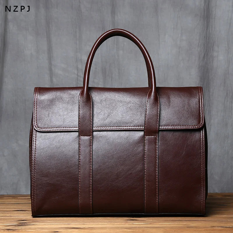Vintage Genuine Leather Men's Briefcase for 14 Inch Laptops