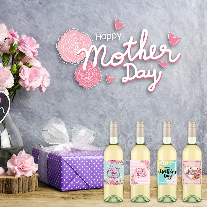 24pcs Mother's Day Wine Bottle Label Stickers | Floral Gift Decor