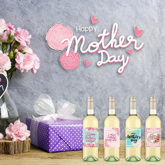 24pcs Mother's Day Wine Bottle Label Stickers | Floral Gift Decor