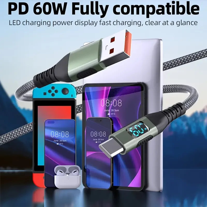 High Speed USB Type-C Fast Charging Cable with Digital Display