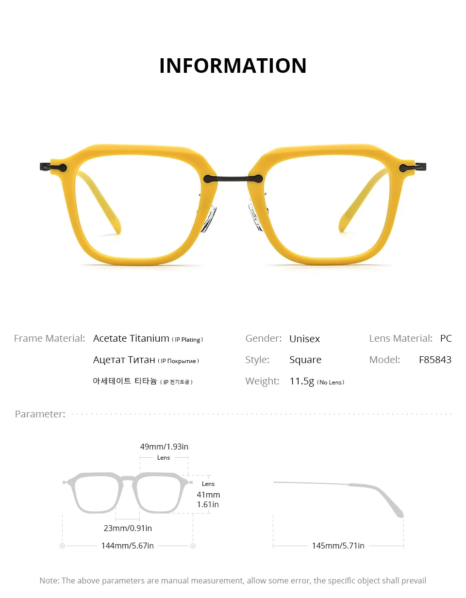 Monturas de gafas unisex cuadradas retro de titanio | Elegantes y duraderas