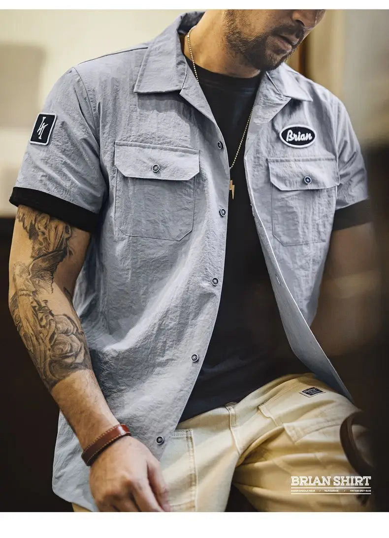 Men's Gray Printed Cuban Collar Shirt | Lightweight Summer Top