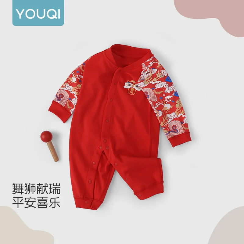 Cute Baby Romper | Cozy Red Cotton Jumpsuit for Autumn Fun