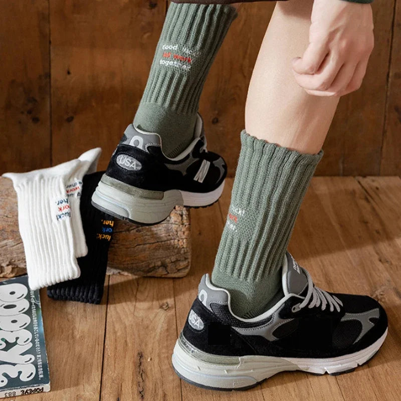 Men's Vintage Letter Medium Tube Socks | Thick Sports Comfort