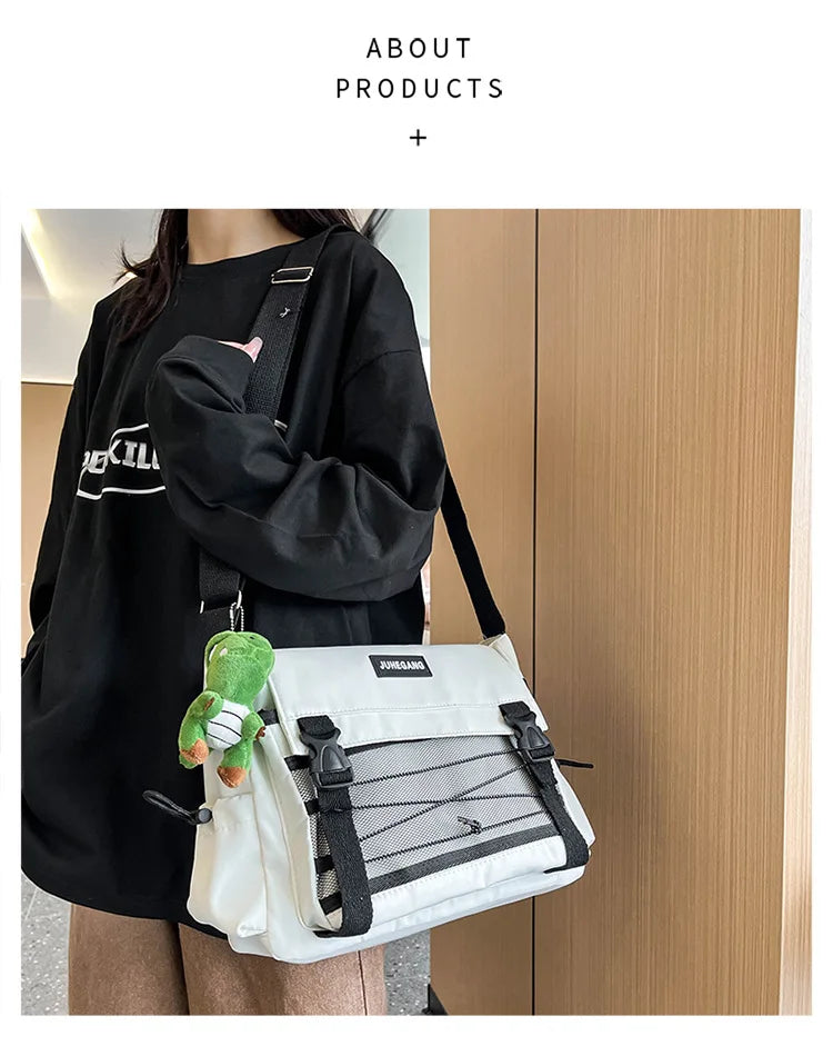 Bolso cruzado de nailon elegante para adolescentes | Bandolera multibolsillos