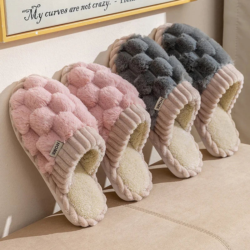 Cozy Couples Plaid Plush Slippers | Warm Indoor Winter Shoes