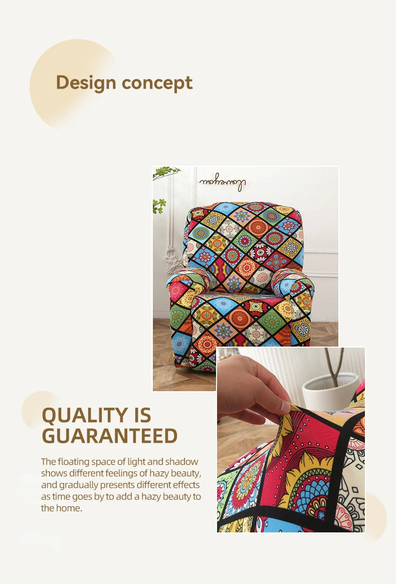 Printed Recliner Cover with Pockets | 4-Piece Furniture Protector