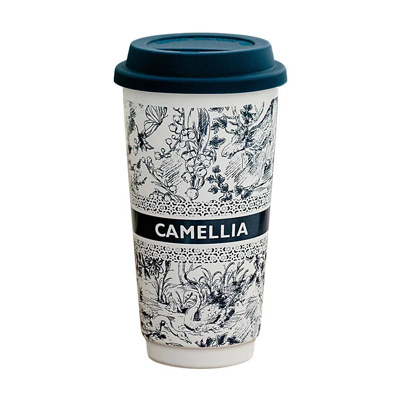 Taza de Café de Cerámica de Gran Capacidad con Tapa de Silicona | Elegante y Práctica