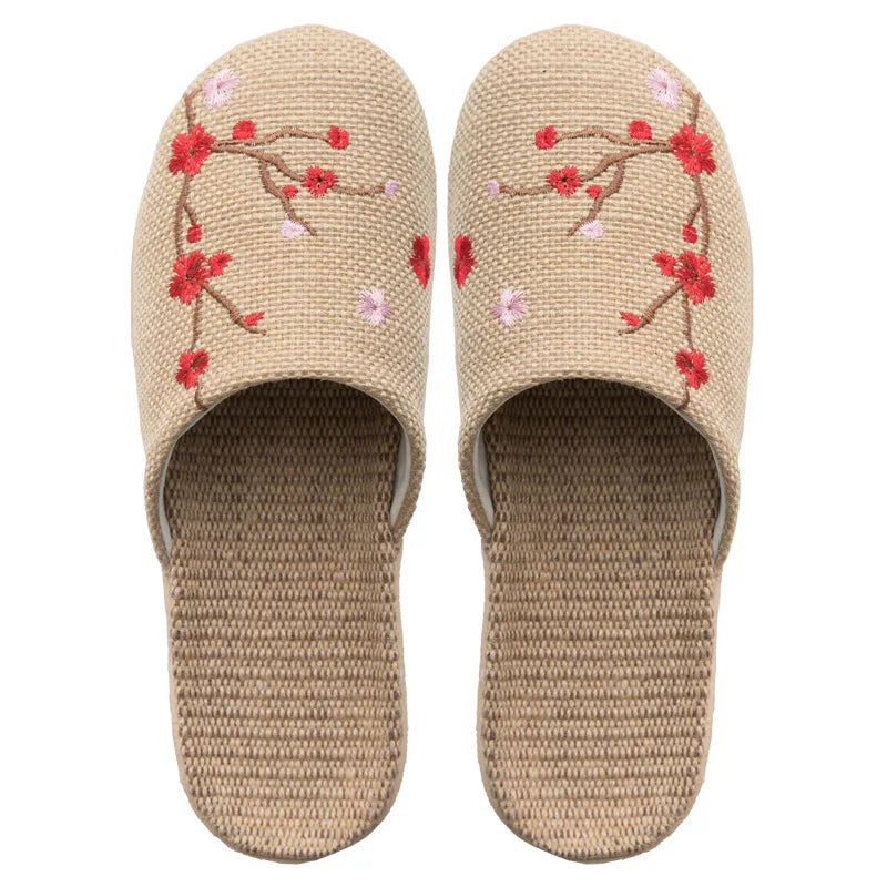 Cozy Indoor Embroidered Linen Slippers for Couples