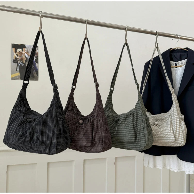 Stylish Plaid Nylon Shoulder Tote Bag | Versatile Everyday Accessory