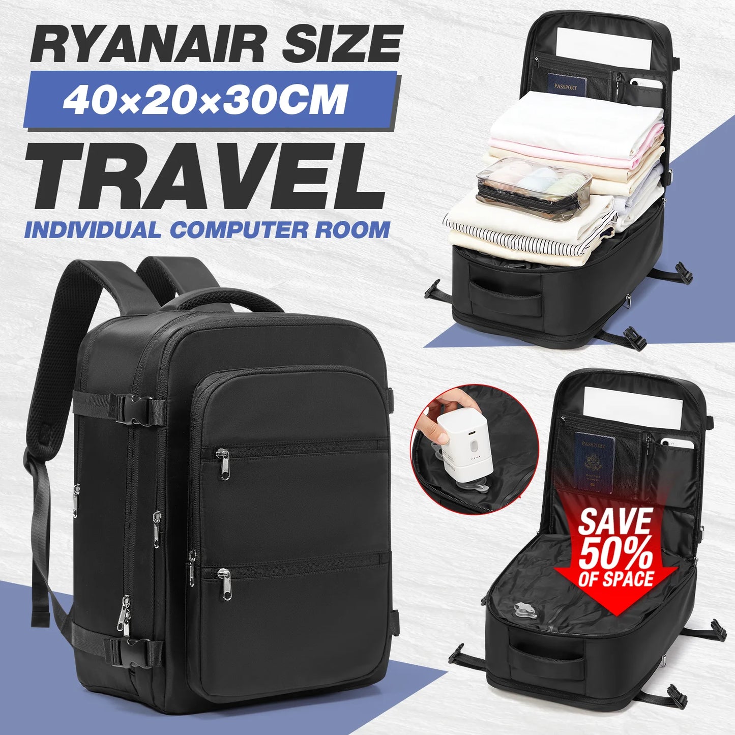 Versatile Travel Backpack | Cabin Laptop Bag with Vacuum Storage