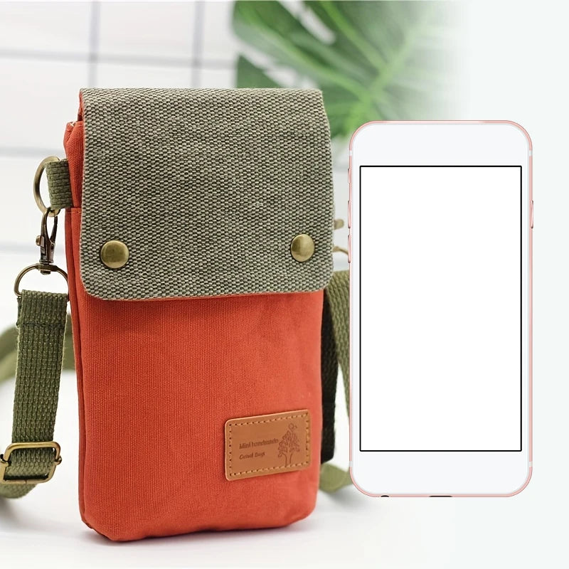 Korean-Style Women's Cross-Body Canvas Mobile Phone Bag