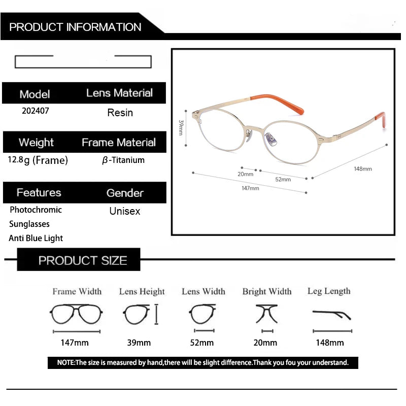 Oval Titanium Photochromic Sunglasses | Elegant Women's Eyewear