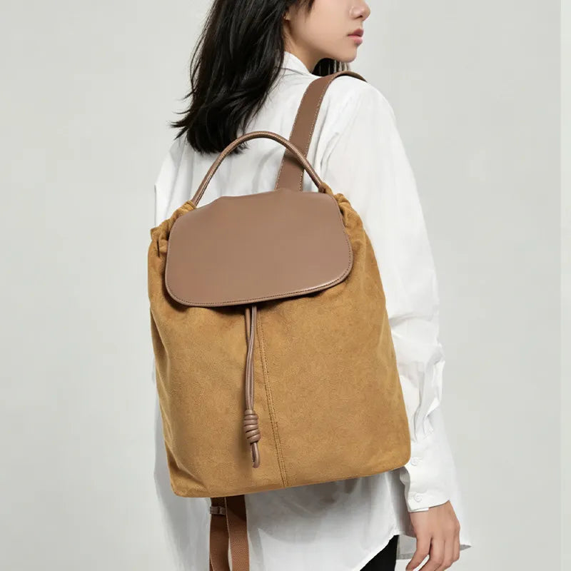 Versatile Large Capacity Suede Leather Bucket Backpack | Trendy Design