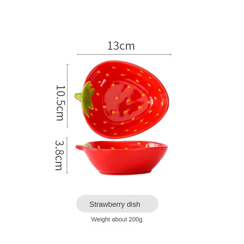 Creative Cartoon Strawberry Shaped Ceramic Salad Bowl | Fun Tableware