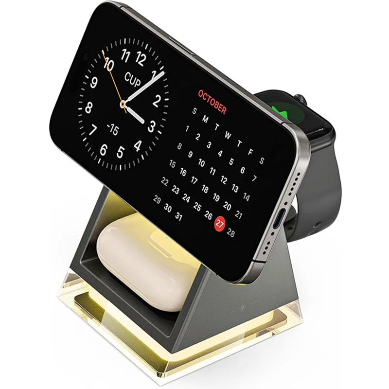 3 In 1 Magnetic Wireless Charger Stand with LED Light