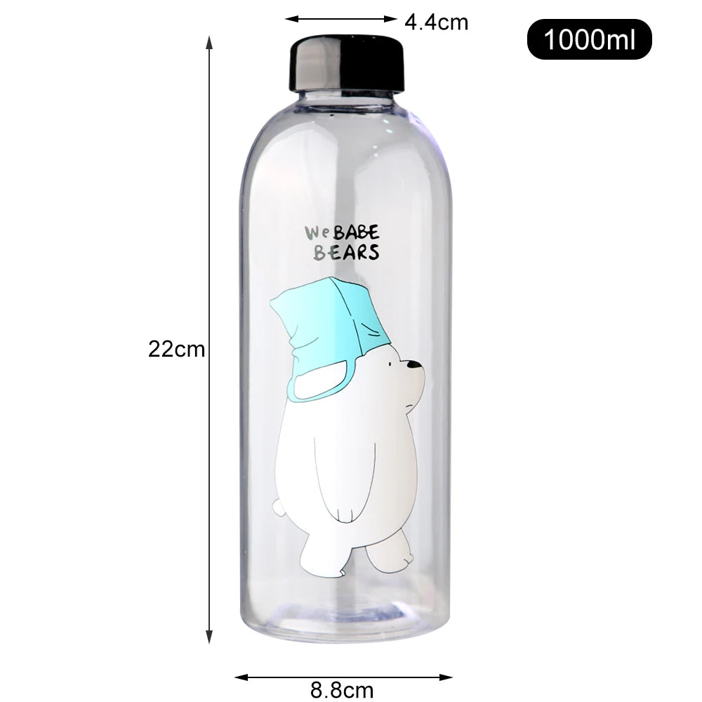 Cute Panda Water Bottle | 1000ml Transparent Frosted Drinkware