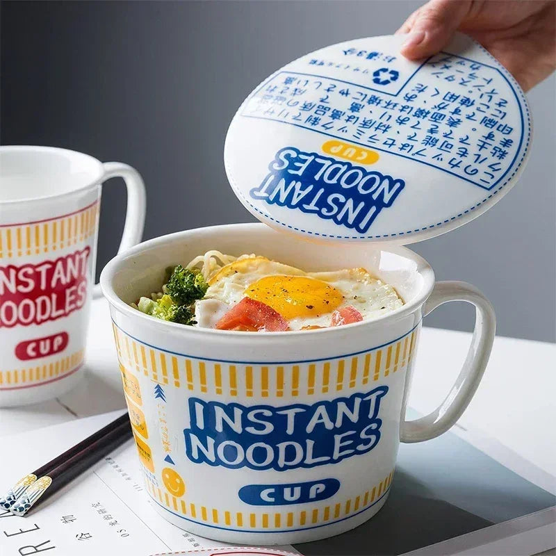 Cuenco de ramen de gran capacidad con asa | Elegante cuenco de cerámica para fideos
