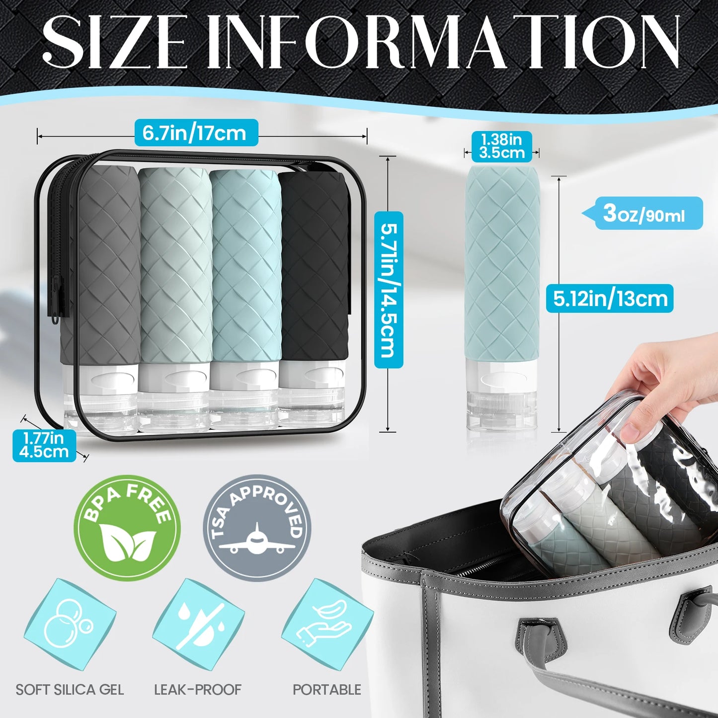 Silicone Woven Travel Dispensing Bottles | 4-Piece Set 90ml