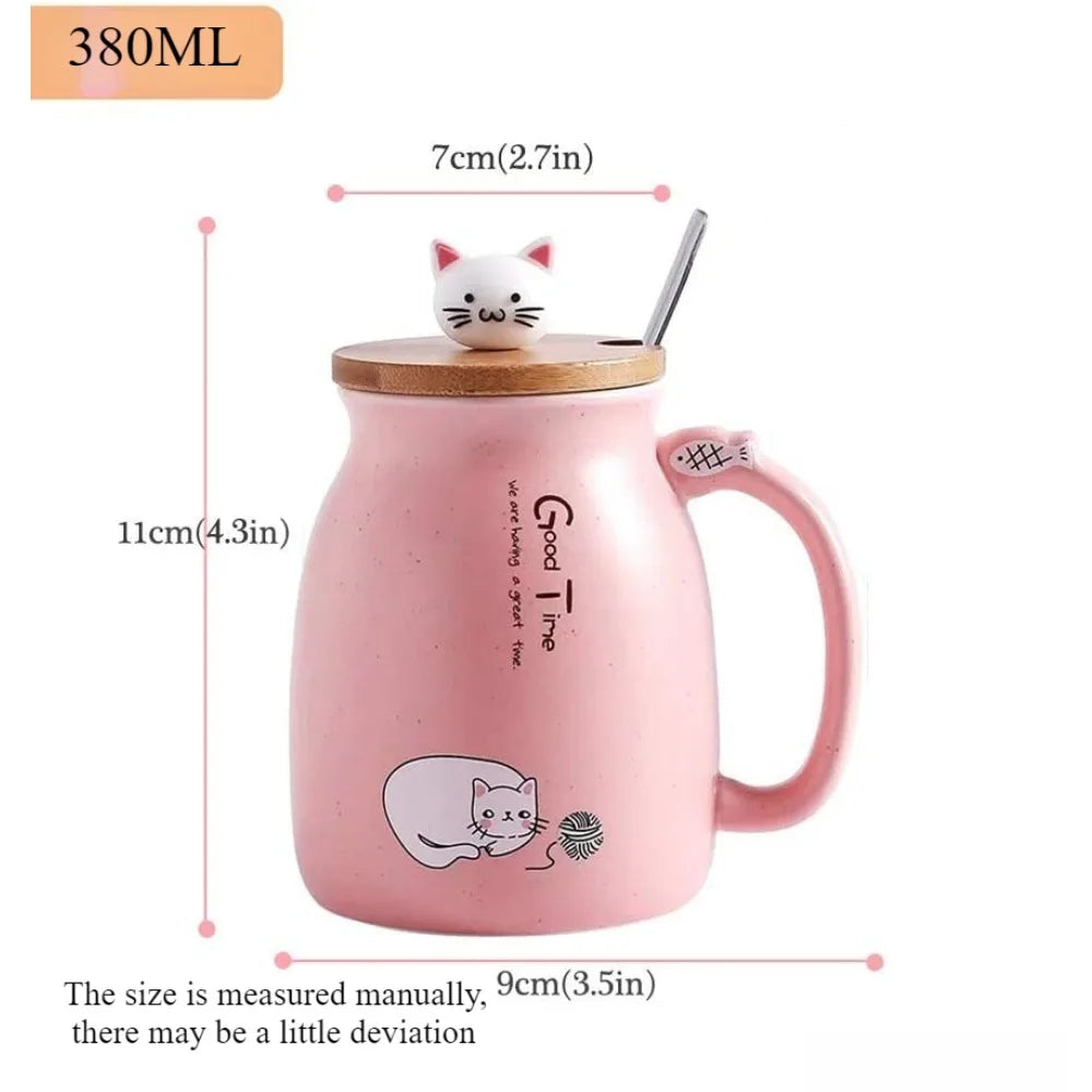 Cute Cat Water Cup | Adorable Ceramic Mug with Lid & Spoon