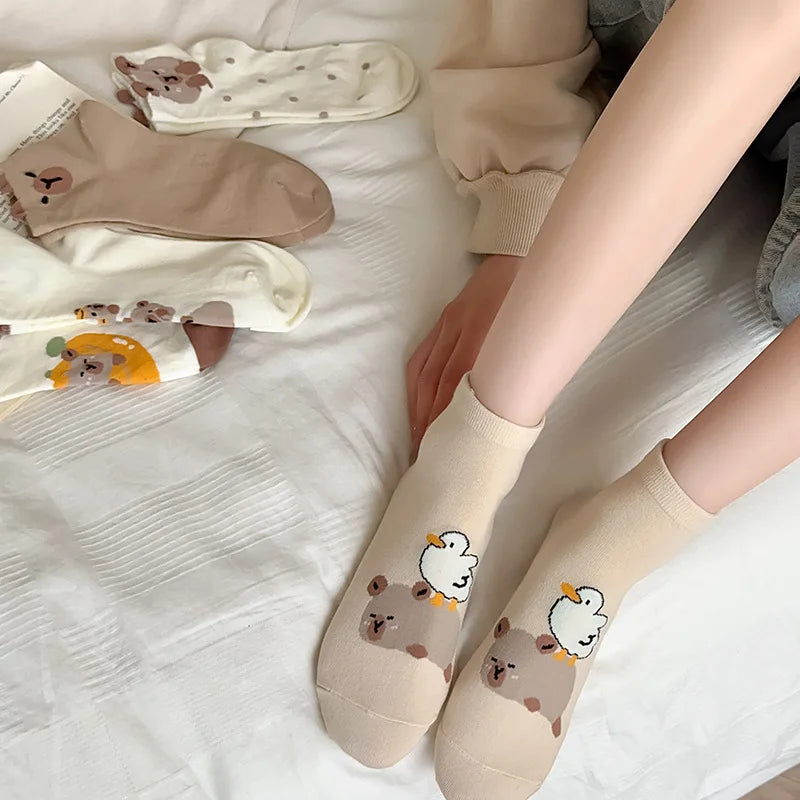 Breathable Cartoon Bear & Capybara Socks | Fun Summer Comfort