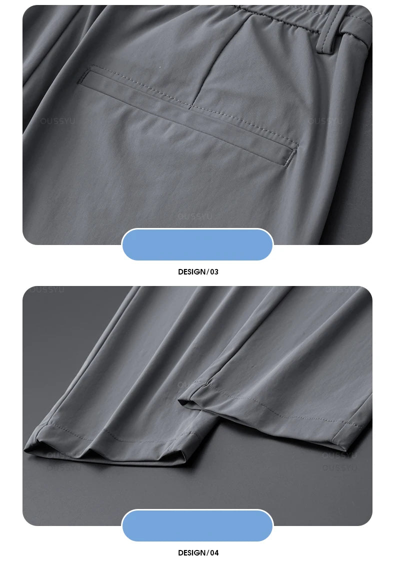 Men's Summer Stretch Smooth Trousers | Casual Business Pants