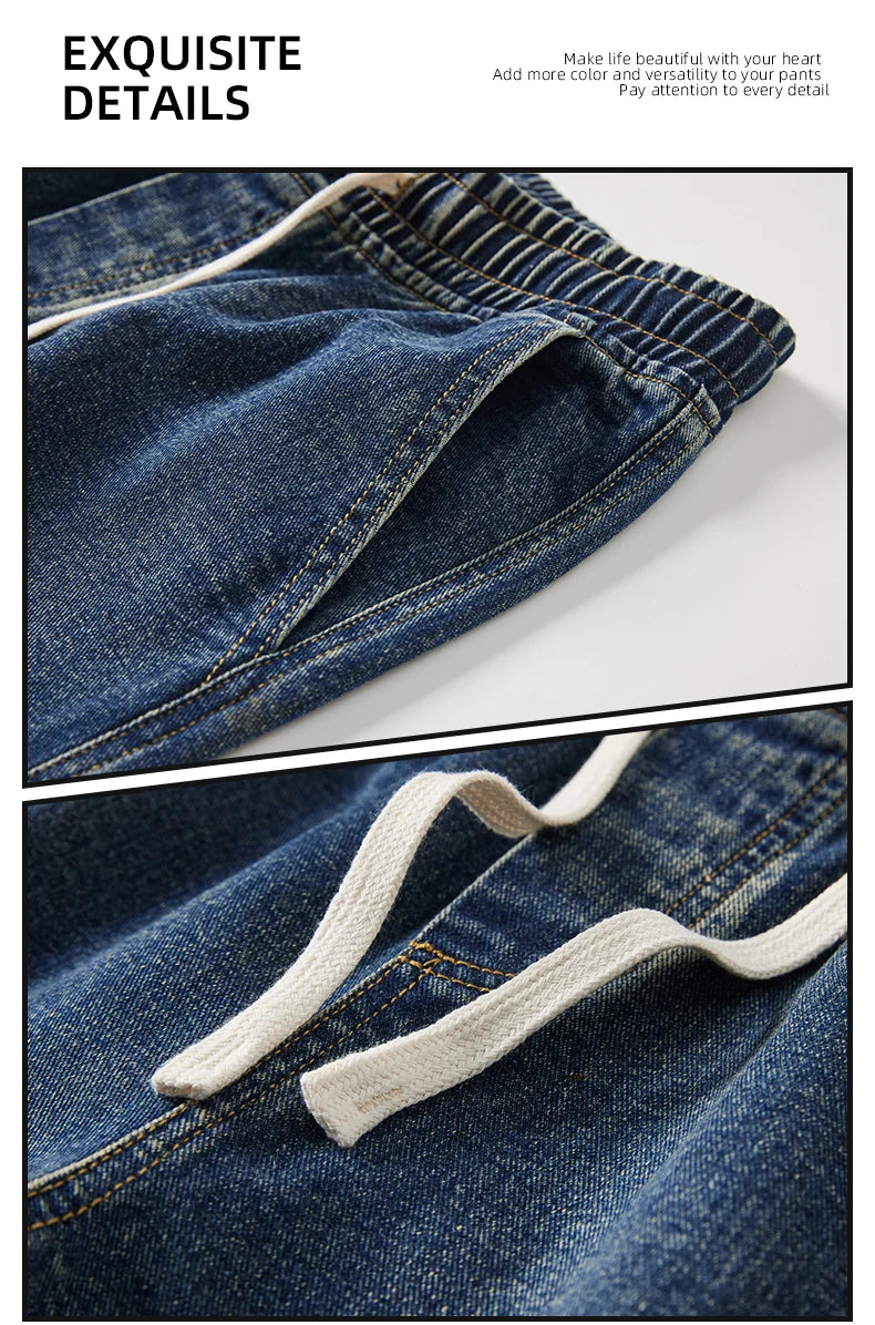 Men's Vintage Drawstring Wide-Leg Jeans | Trendy Casual Pants