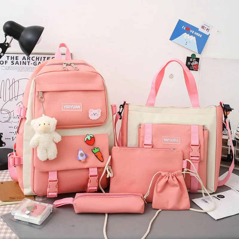 Large Capacity Kids Backpack | Versatile Nylon School Bag Set