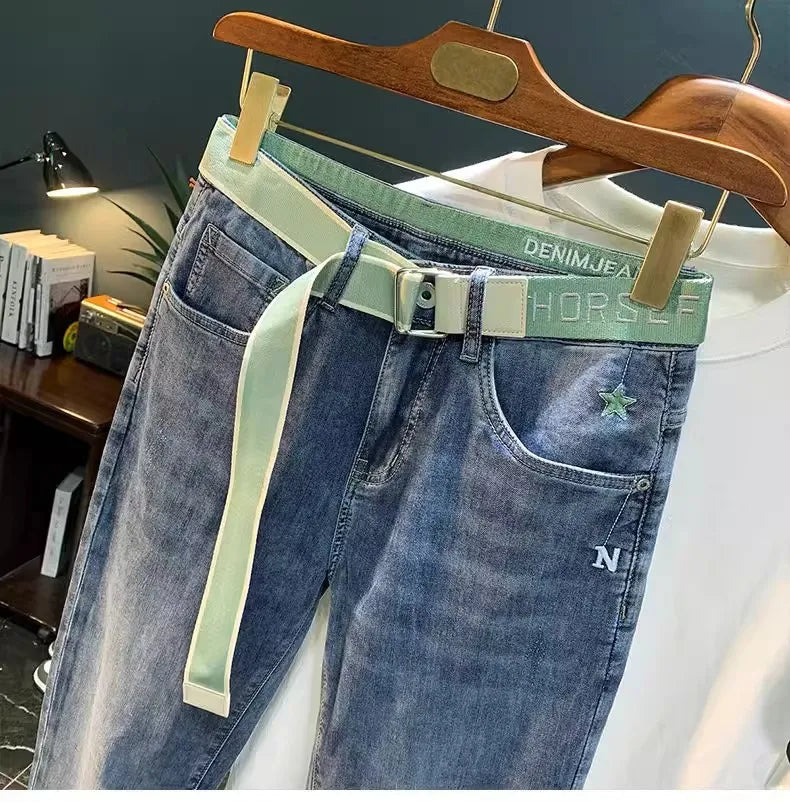 Trendy Men's Cropped Jeans | Casual Loose Fit Denim Pants