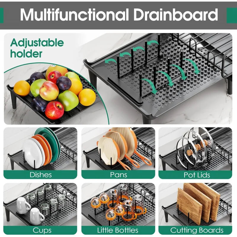 Expandable Dish Rack with Multifunctional Drainboard for Kitchen