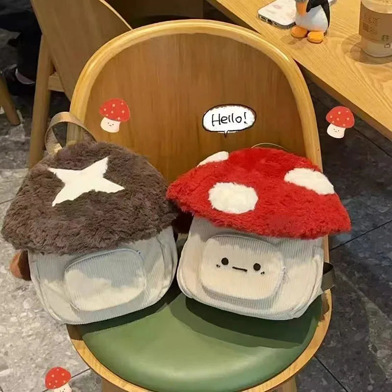 Cute Cartoon Mushroom Backpack | Adorable Plush Doll Bag for Women