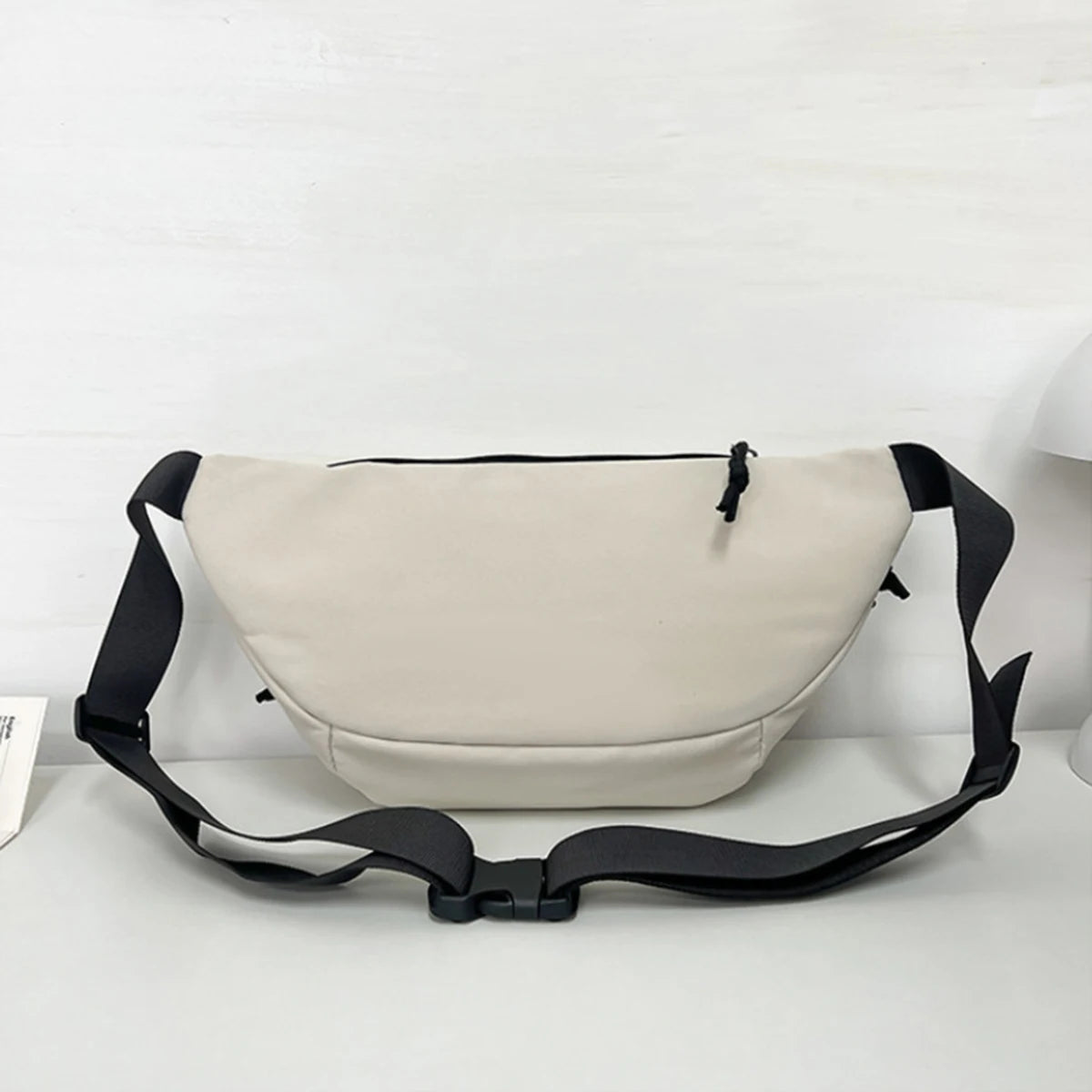 Beige and White Crossbody Chest Bag | Stylish Large Capacity Fanny Pack