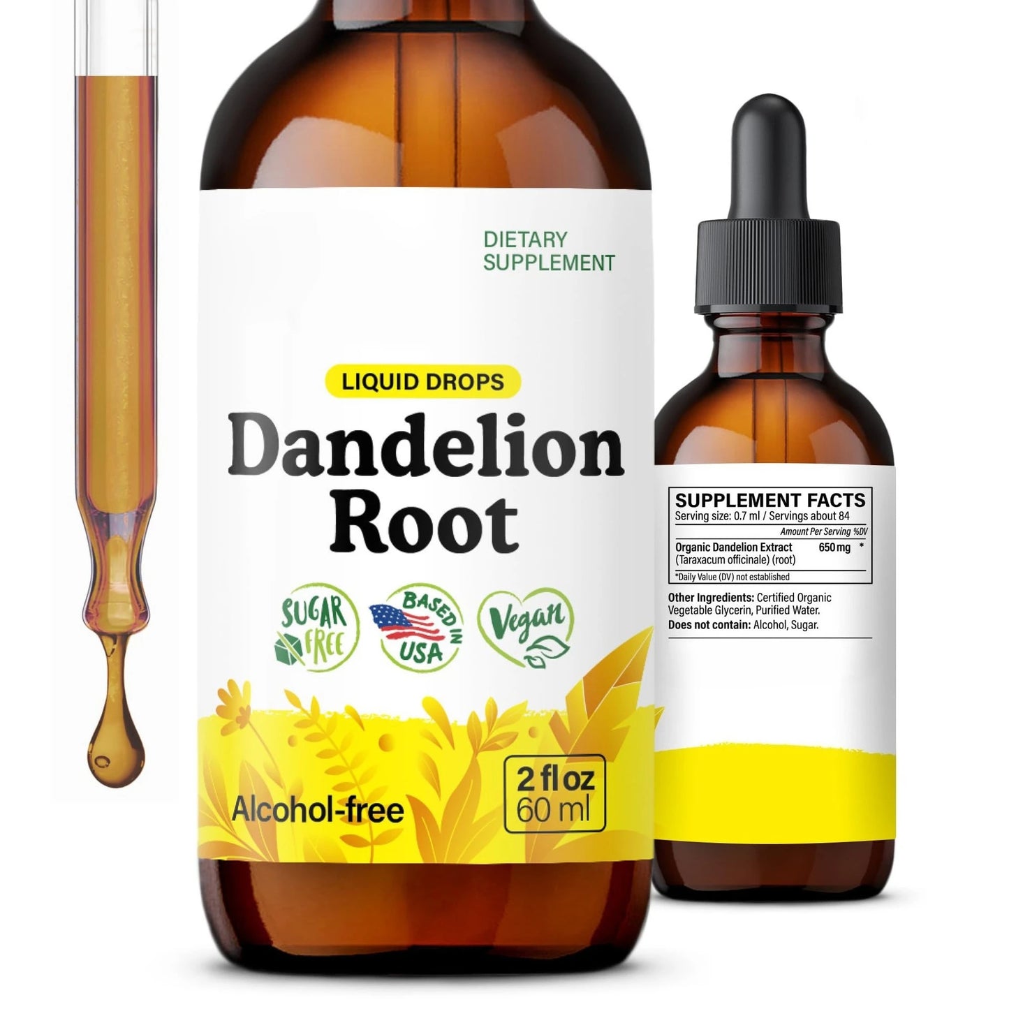 Dandelion Root Extract Drops, Digestive Comfort and Daily Wellness Support, Sugar Free, Alcohol Free, 60 mL, 84 Servings
