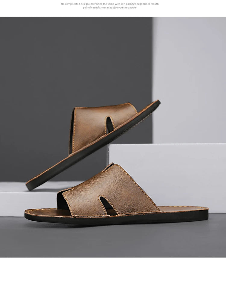 Men's Luxury Leather Slippers | Non-Slip Casual Wear for Summer