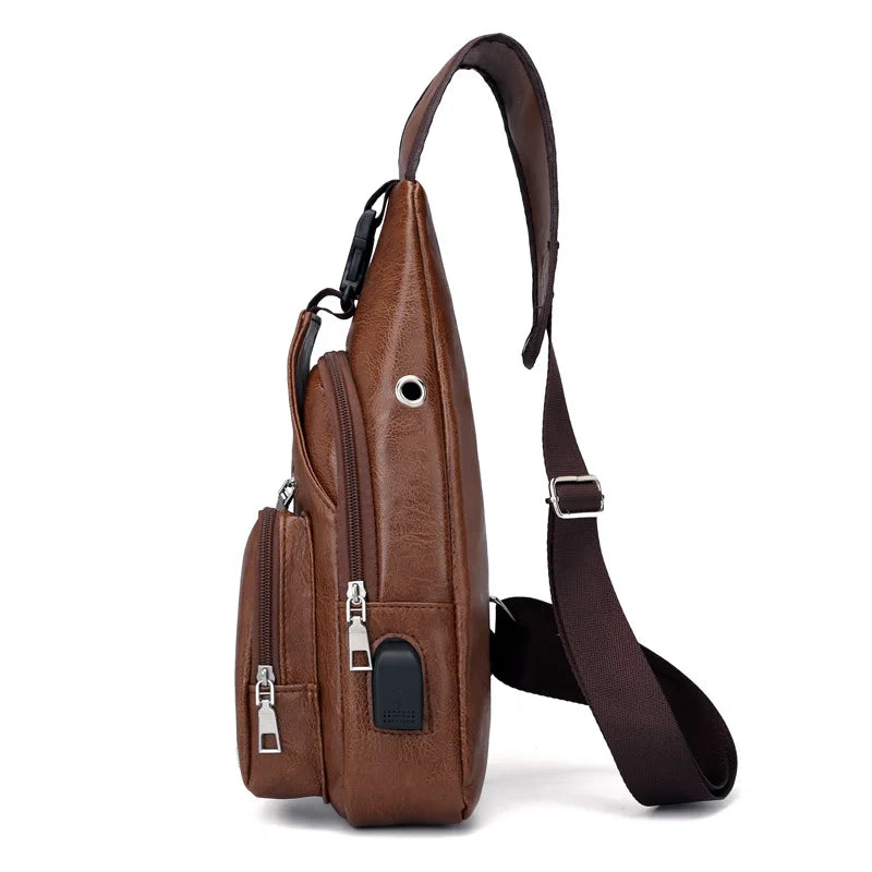 Men's Chest Bag with Headphone Hole | Versatile USB Shoulder Pack