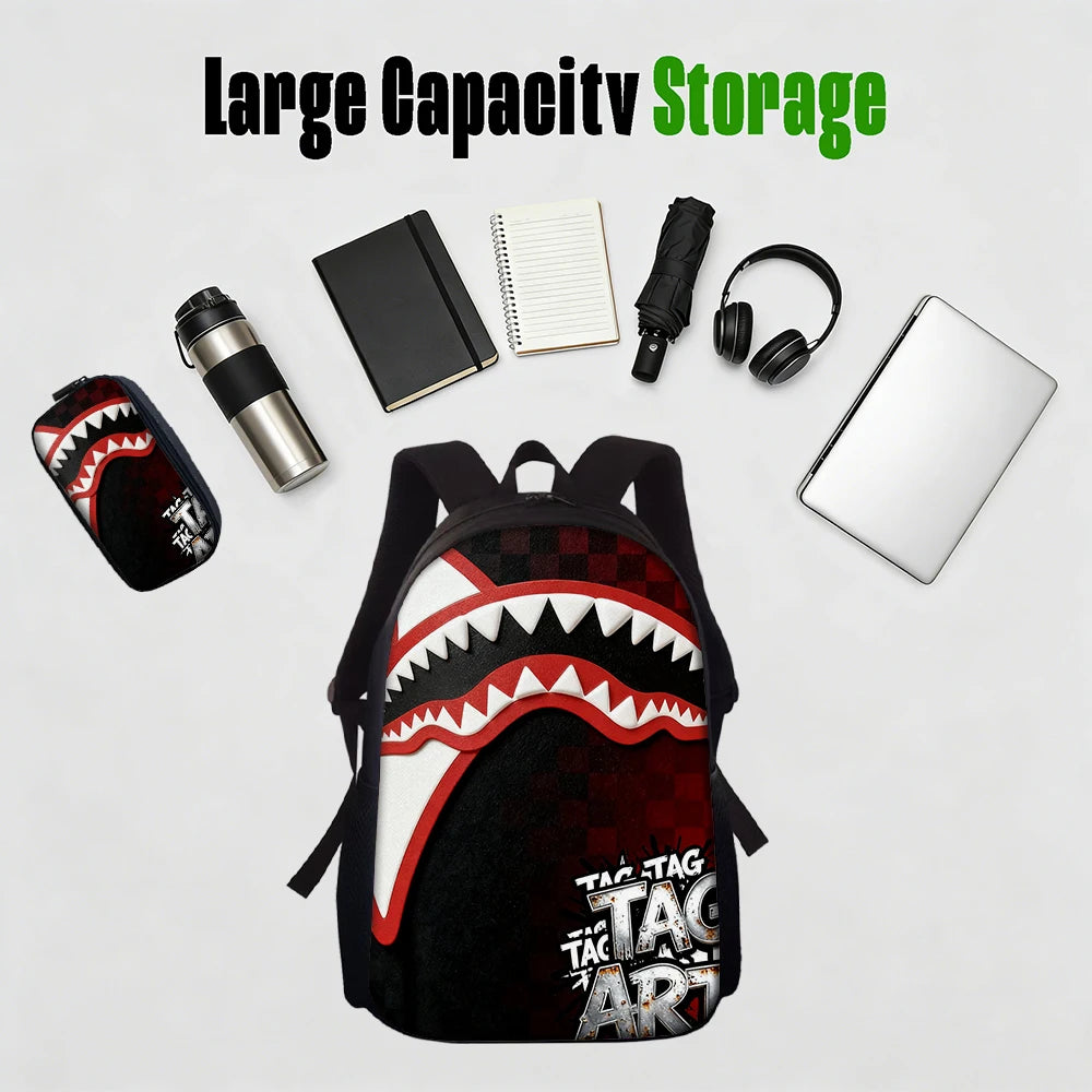 Trendy Shark Graphic Backpack Set | Ideal for School & Adventures