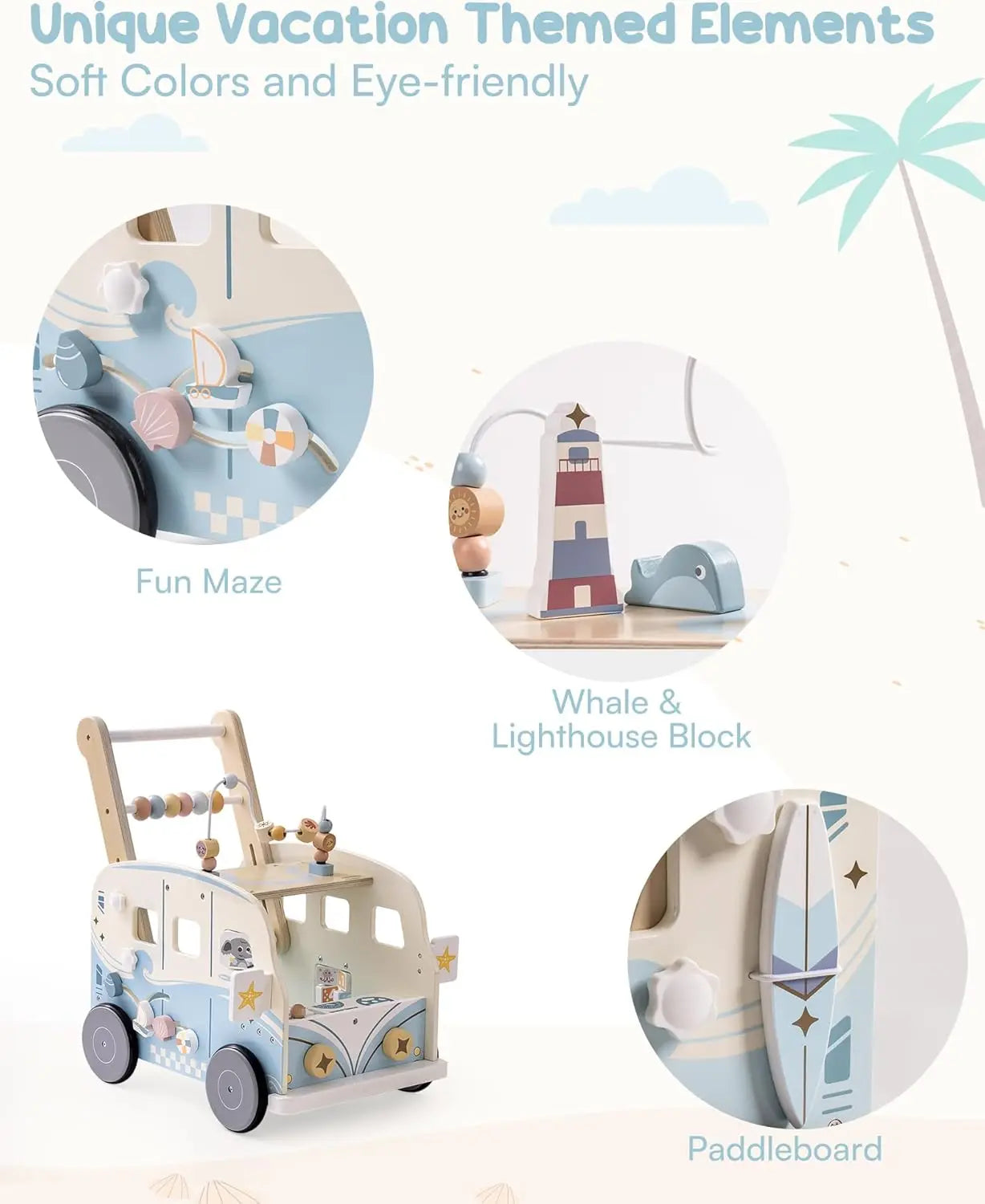 Multifunctional Wooden Baby Walker | Engaging Activity Push Toy