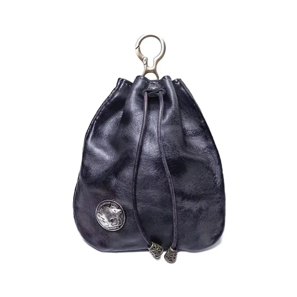Compact Vintage Drawstring Key Wallet Mini Retro Pouch Change Purse Keychain Medieval Jewelry Storage Bag Housekeeper Use