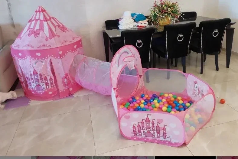 3 in 1 Kids Tent House with Tunnel & Ball Pool | Portable Play Toy