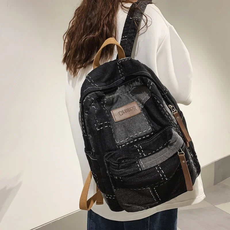 Trendy Washed Denim Backpack | Stylish College Laptop Bag